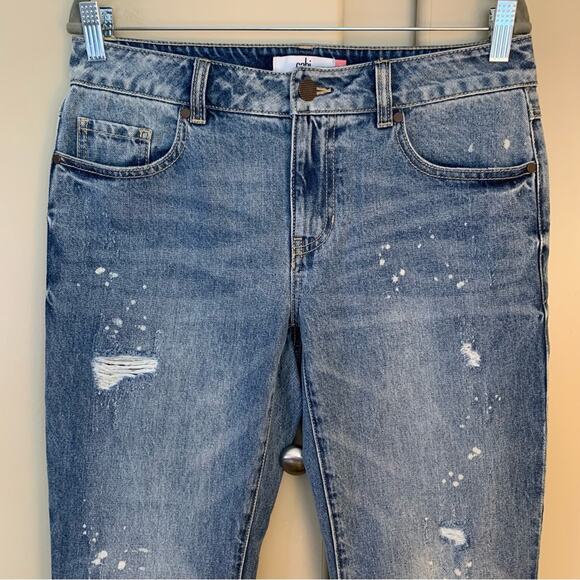 Cabi Womens Boyfriend Jeans Size 2 Distressed Straight Cropped Paint Splatter - Picture 9 of 16